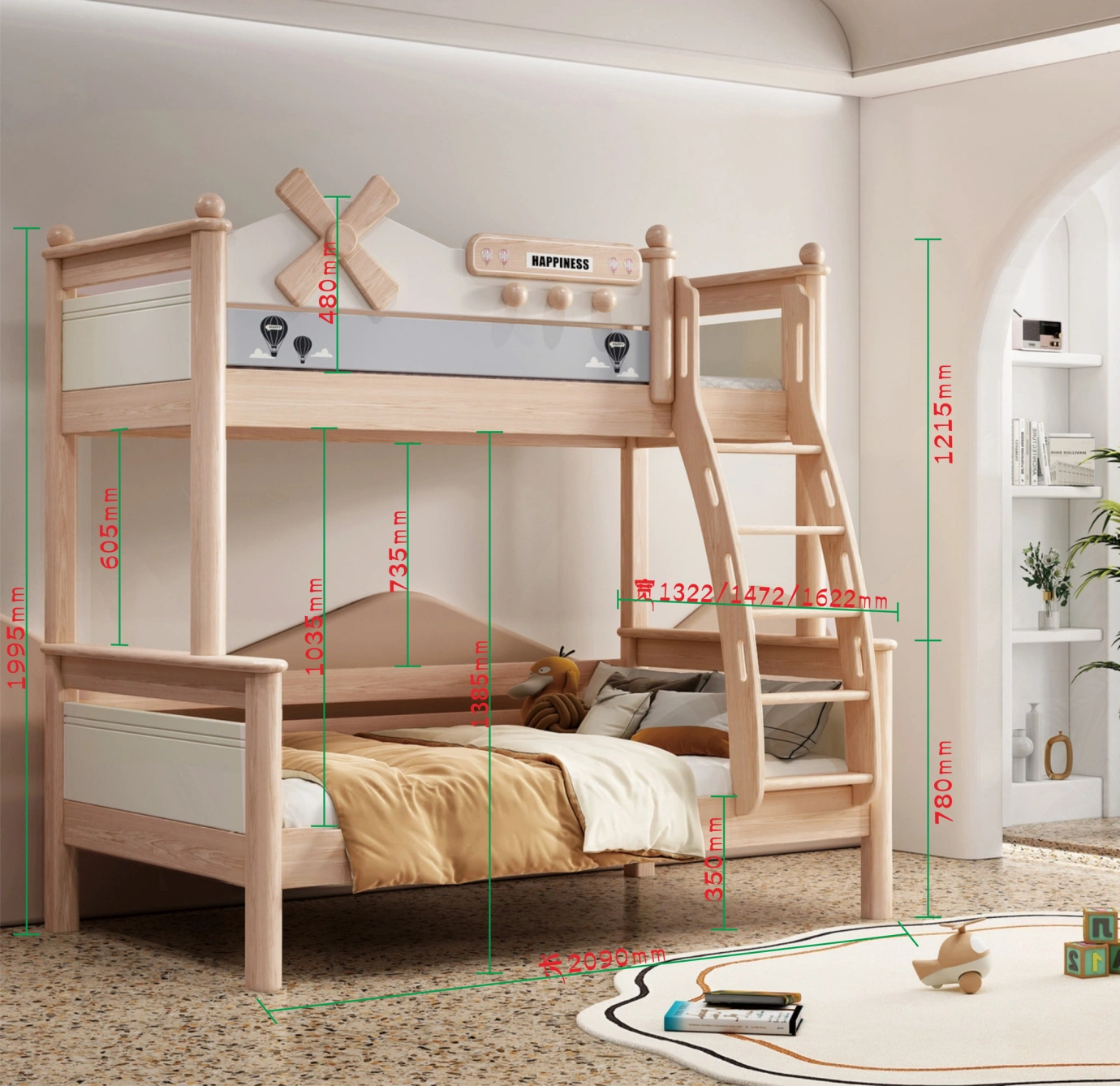 Model 8110 solid wood kids bunk bed — front view