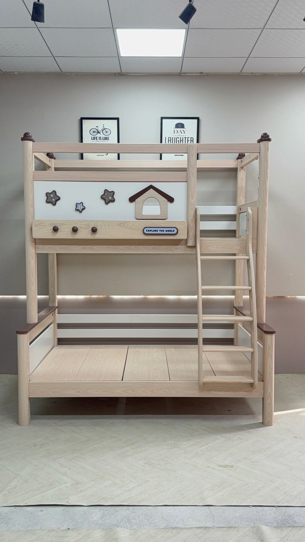 Model 8116 solid wood kids bunk bed — angled view