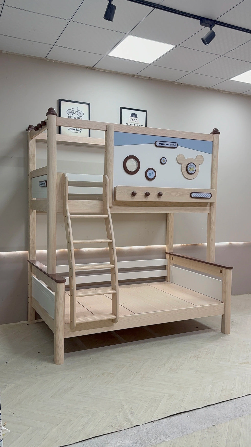 Model 8118 solid wood kids bunk bed — angled view
