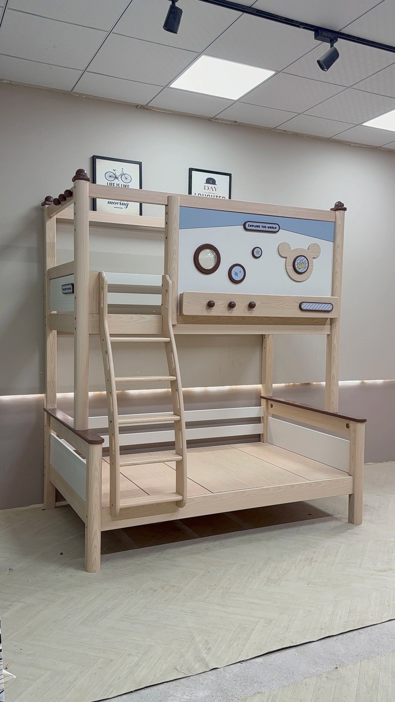 Model 8118 solid wood kids bunk bed — angled view