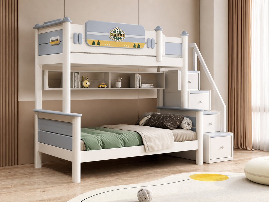 Model 6329 – Bed with Storage Steps and Bookshelf configuration illustration