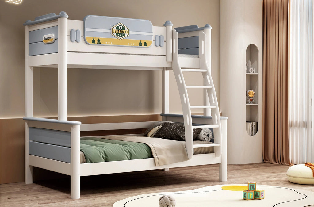 Model 6329 white and blue solid wood bunk bed – Basic Bed