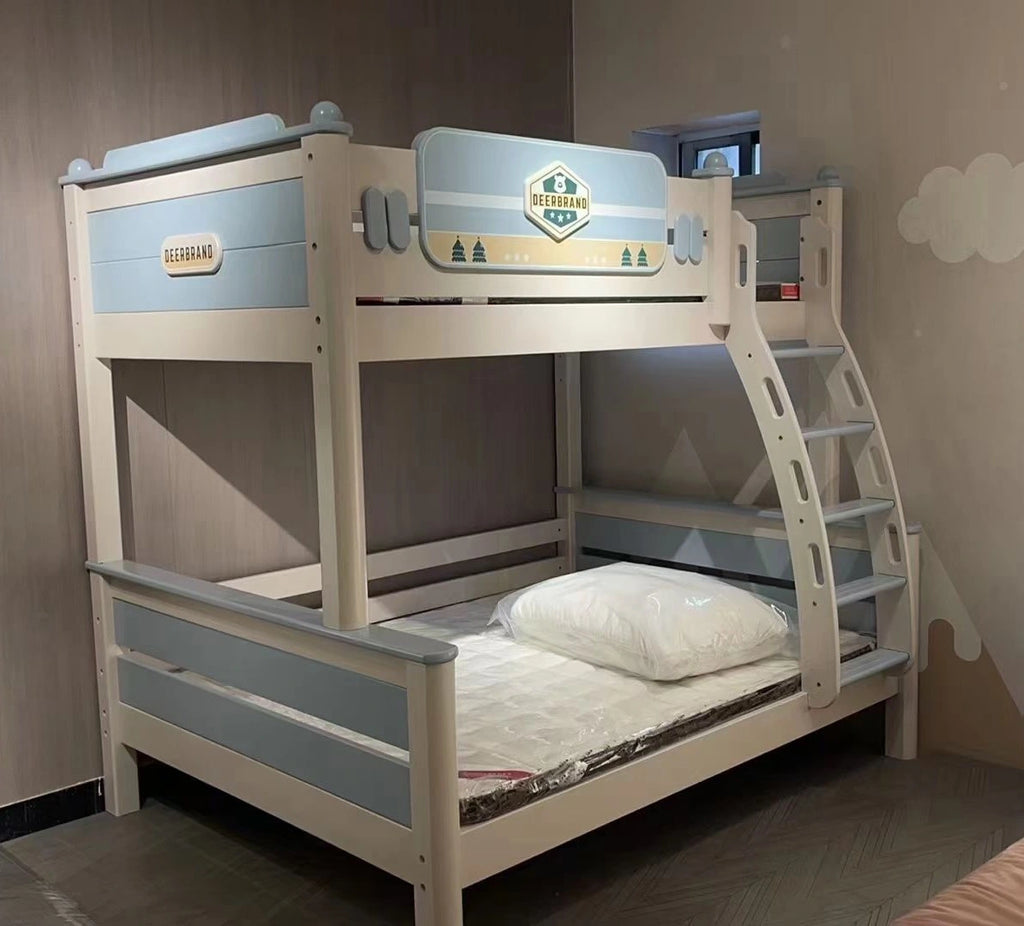 Model 6329 white and blue bunk bed showroom view