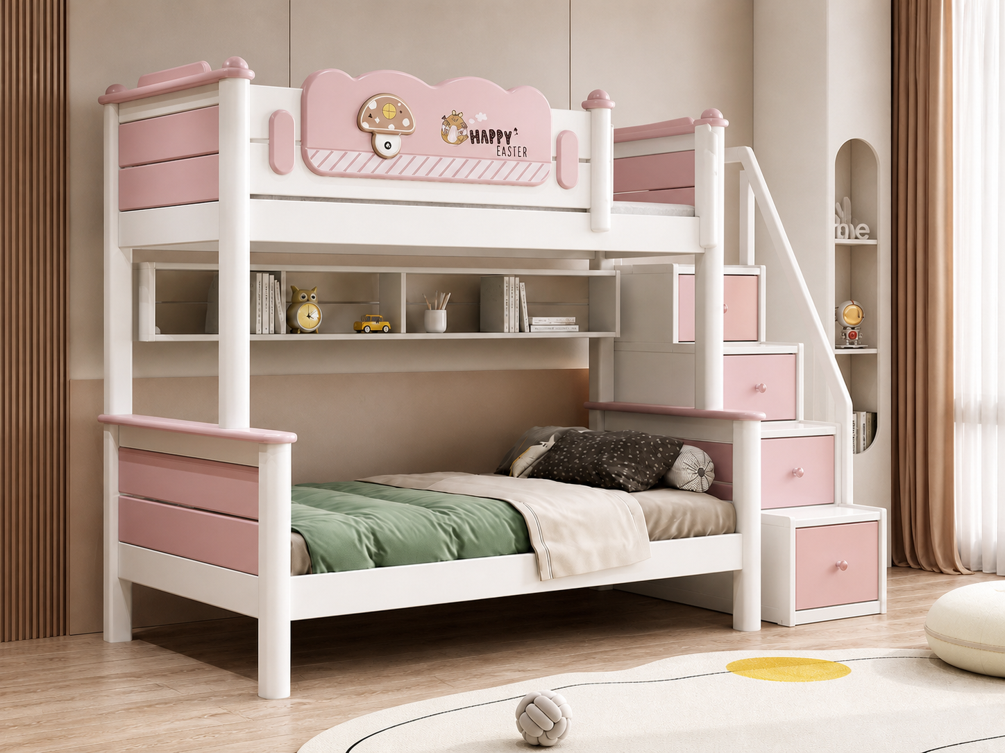 Model 6331 – Bed with Storage Steps and Bookshelf configuration illustration