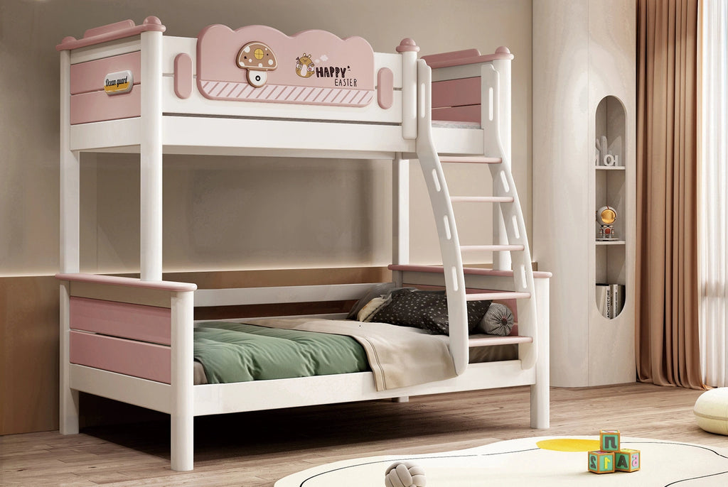 Model 6331 white and pink solid wood bunk bed – Basic Bed