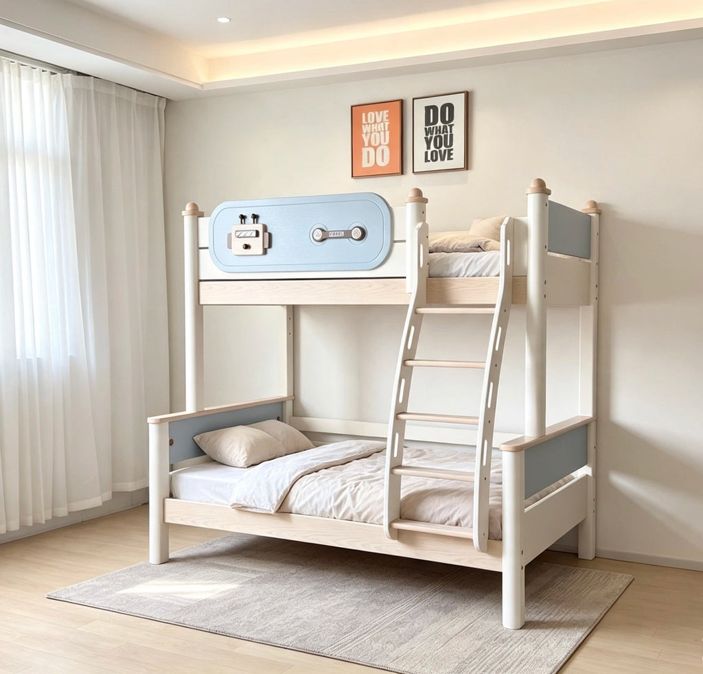 Model 6332 white and blue solid wood bunk bed – Basic Bed