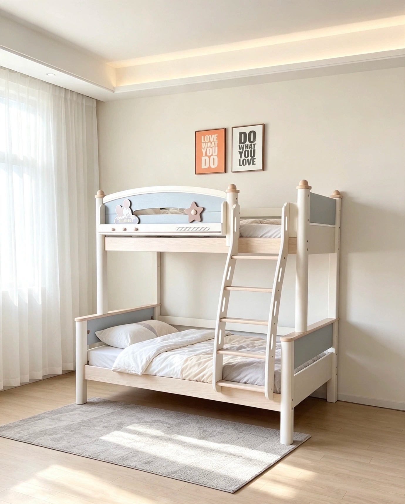Model 6335 basic bunk bed in white and blue finish