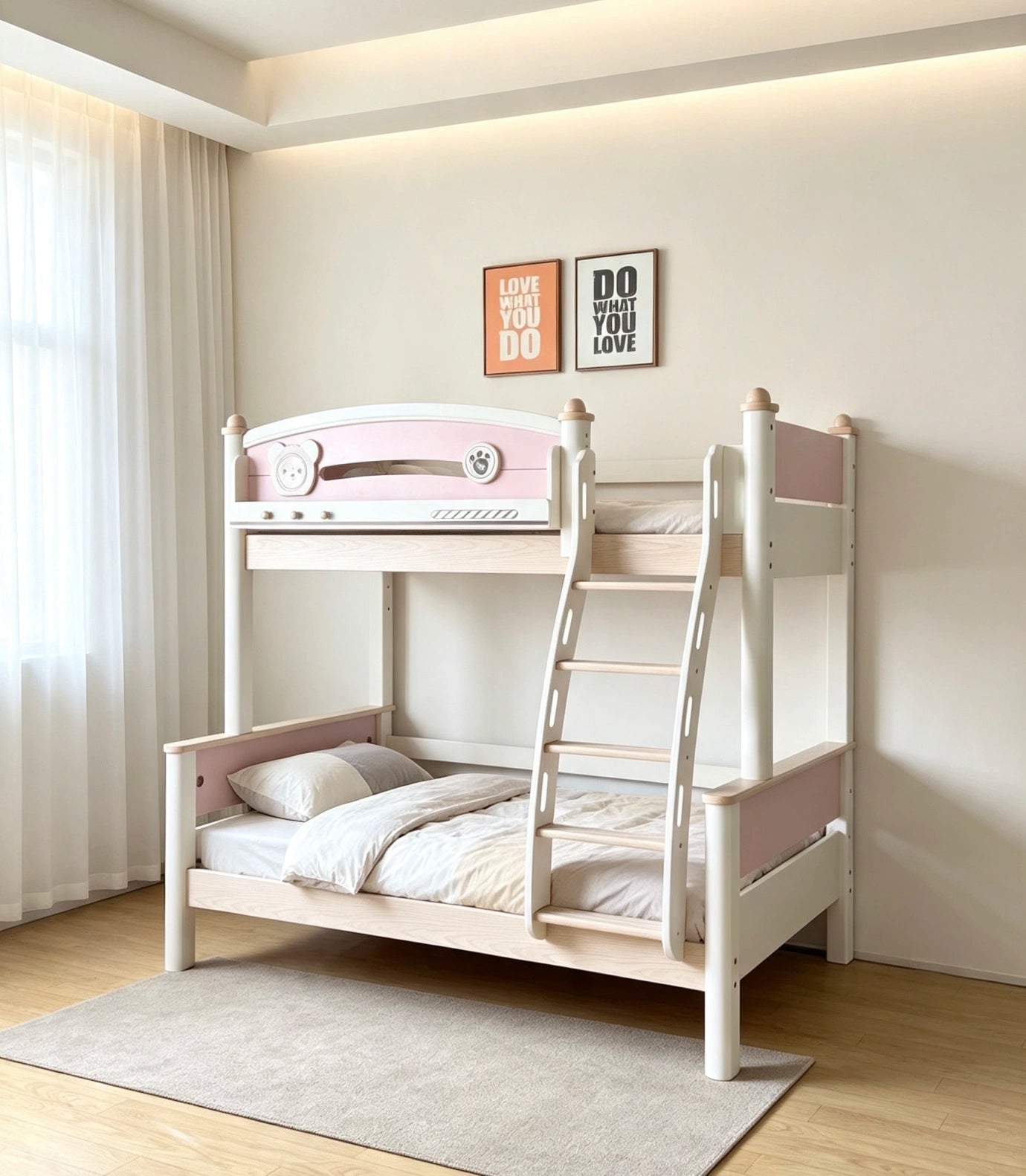 Model 6336 basic bunk bed in white and pink finish