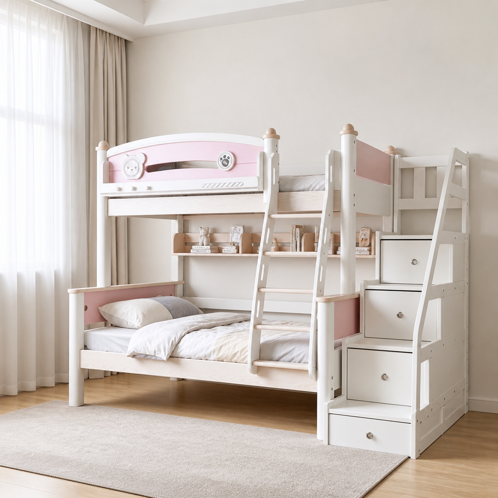 AI-generated configuration preview of Model 6336 with storage steps and bookshelf