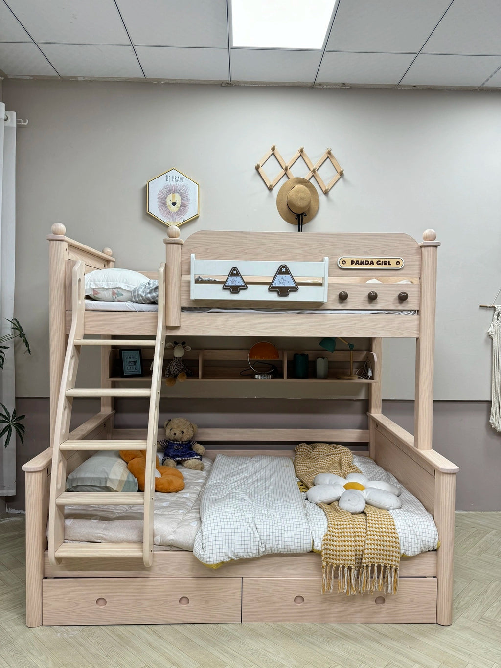 Model 8106 solid wood kids bunk bed — angled view