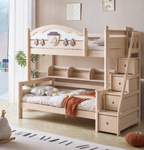 AI-rendered configuration preview — Model 8108 with storage steps and bookshelf
