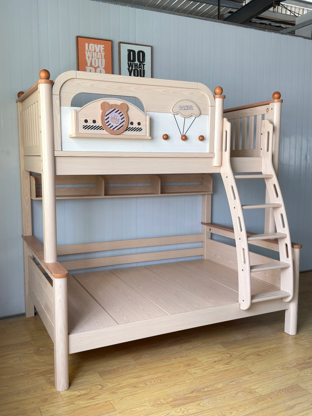 Model 8121 solid wood kids bunk bed — angled view