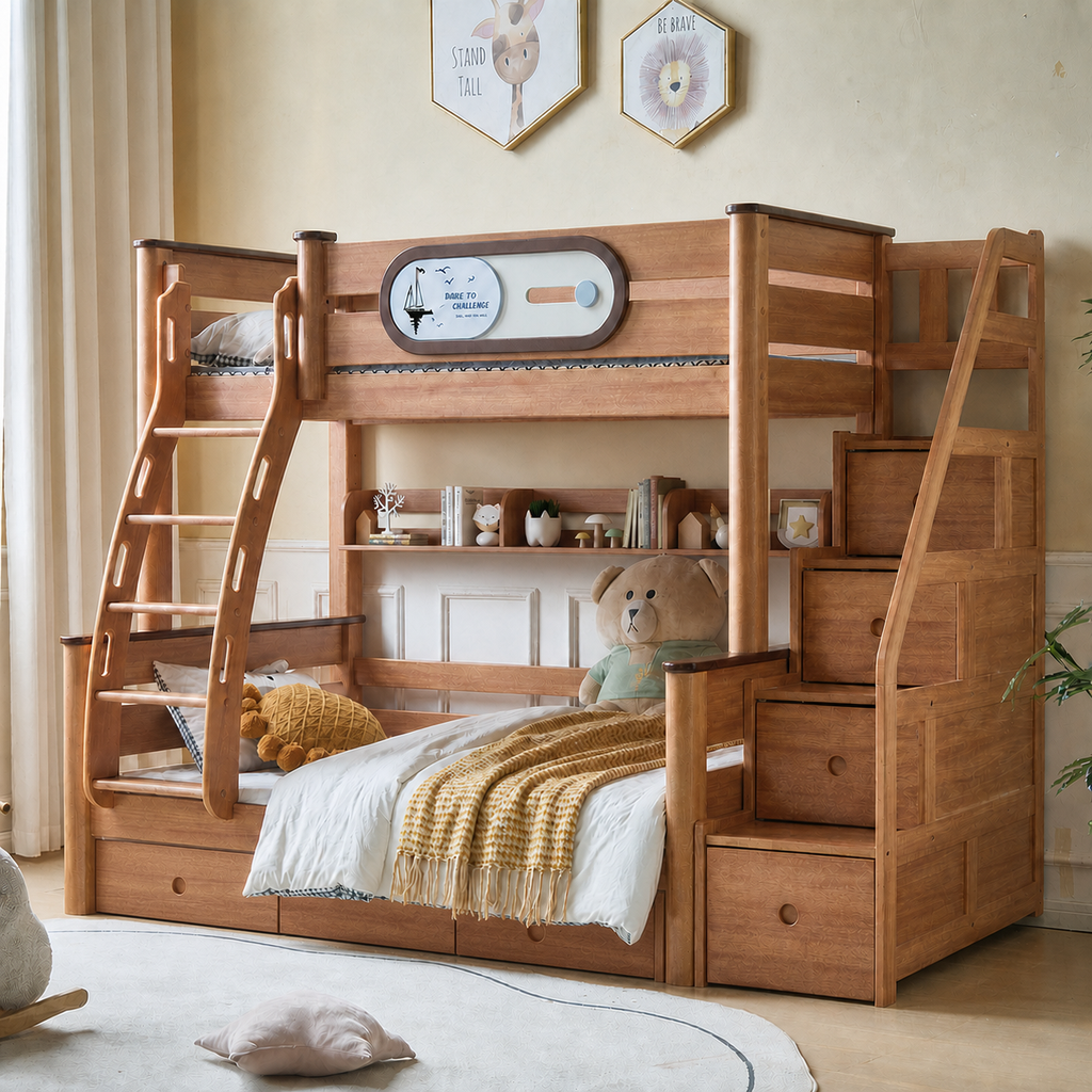 Model 9102 – Package 4 – Bed + Storage Steps + Bookshelf + Drawer