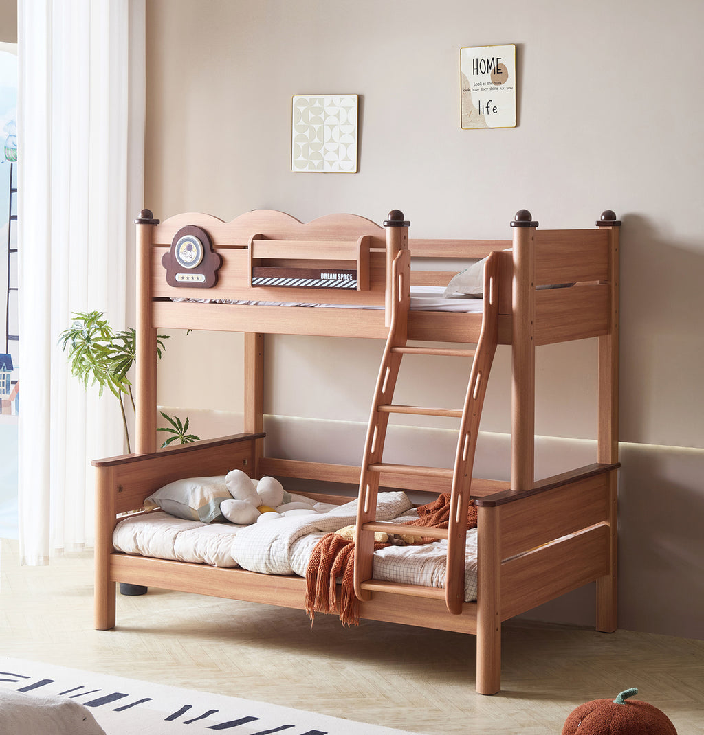 Model 9106 solid wood kids bunk bed in red walnut finish