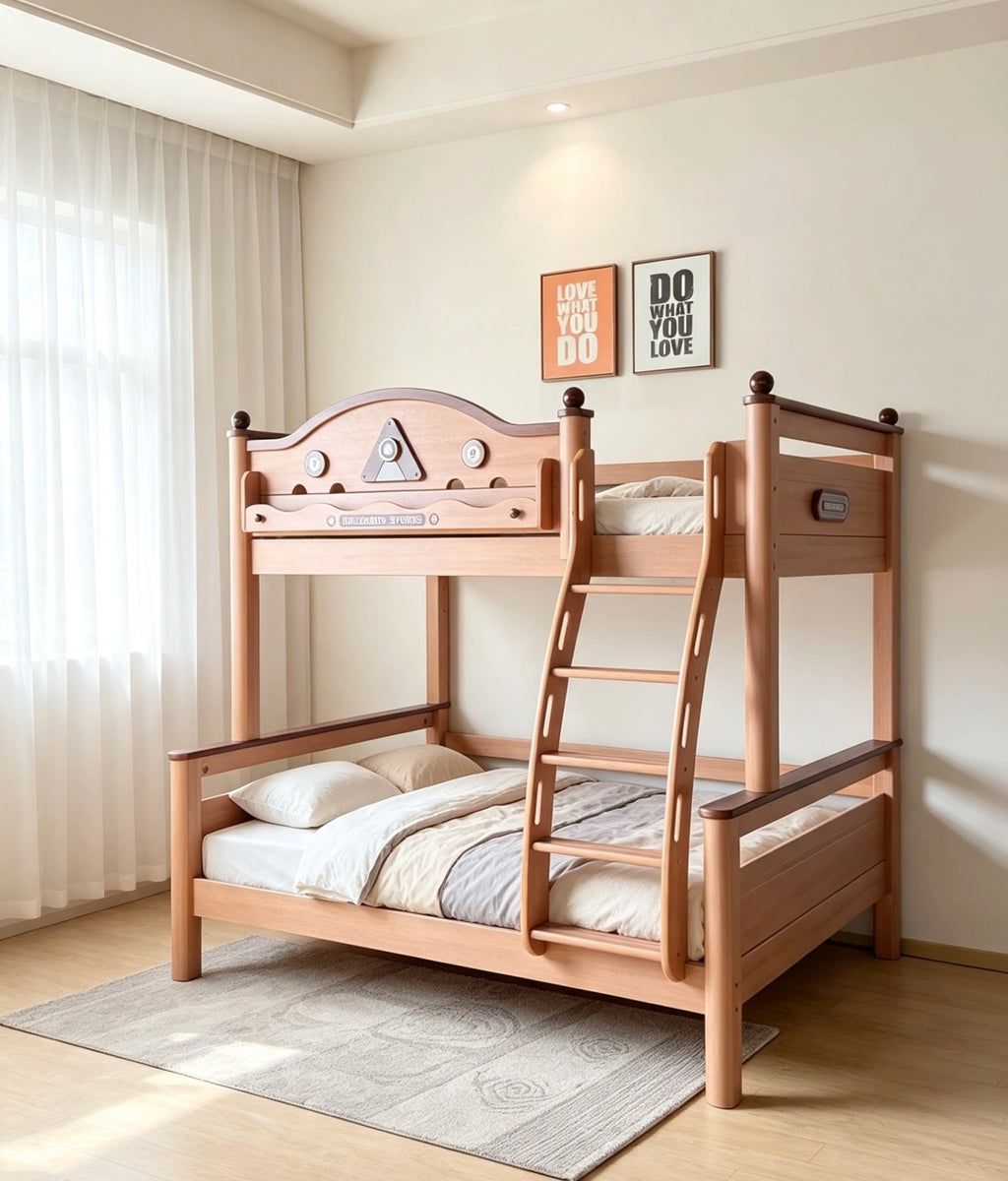 Model 9109 solid wood kids bunk bed in red walnut finish
