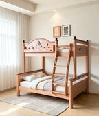 Model 9109 solid wood kids bunk bed in red walnut finish