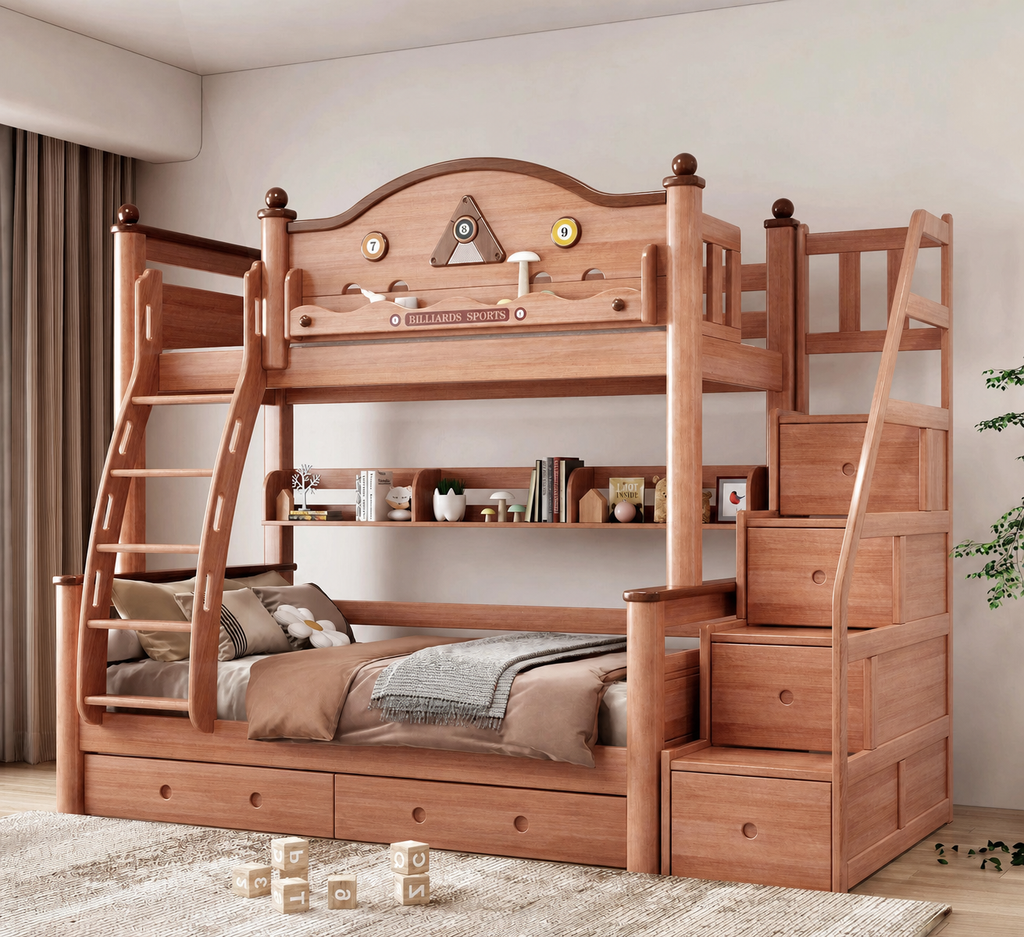 Model 9109 – Package 4 – Bed + Storage Steps + Bookshelf + Drawer