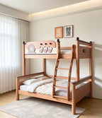 Model 9110 solid wood kids bunk bed in red walnut finish