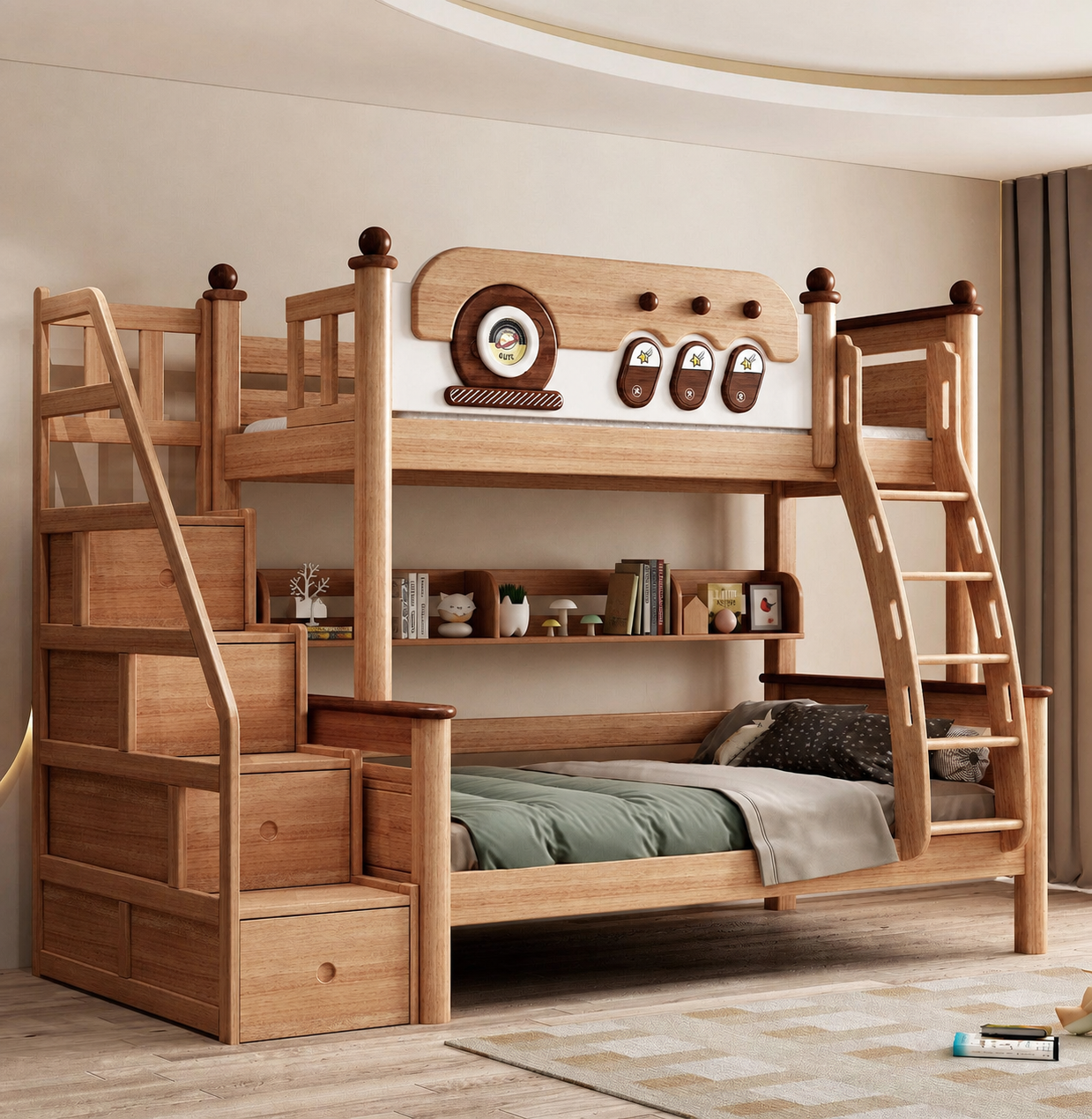 Model 9110 – Package 3 – Bed + Storage Steps + Bookshelf