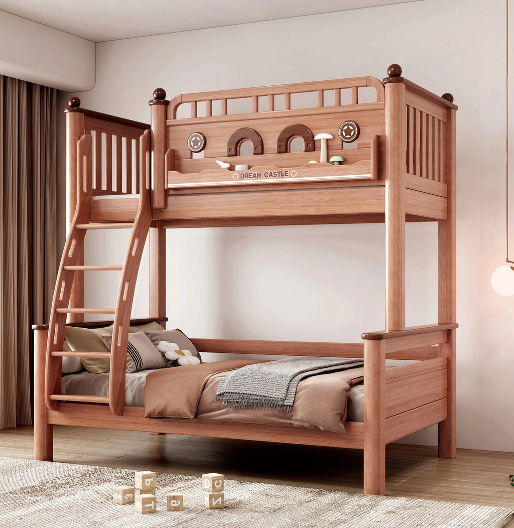 Model 9112 solid wood kids bunk bed in red walnut finish