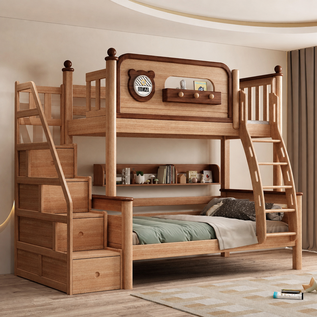 Model 9115 – Package 3 – Bed + Storage Steps + Bookshelf