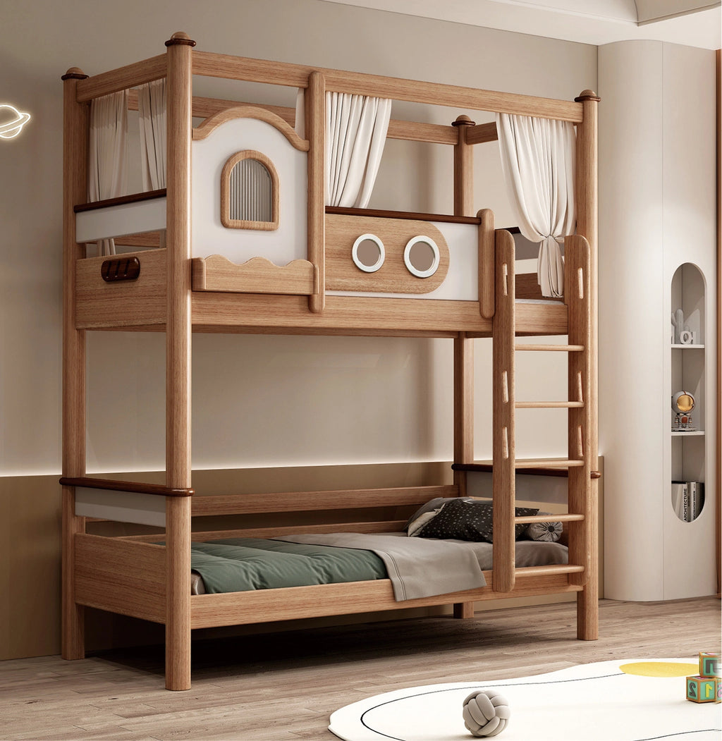 Model 9116 solid wood kids bunk bed in red walnut finish