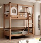 Model 9116 solid wood kids bunk bed in red walnut finish