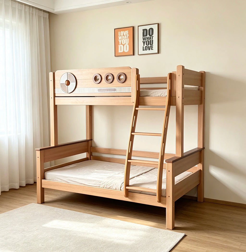 Model 9118 solid wood kids bunk bed in red walnut finish