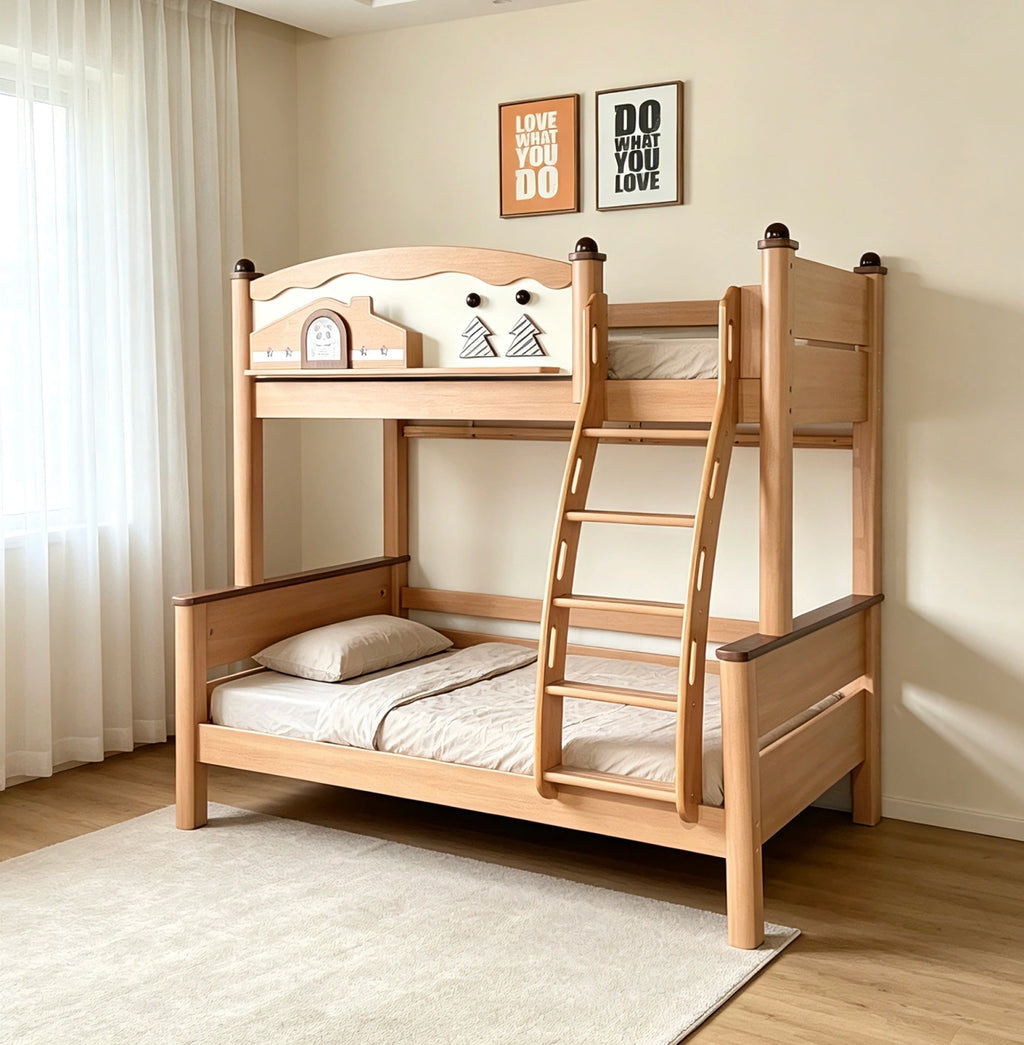 Model 9119 solid wood kids bunk bed in red walnut finish