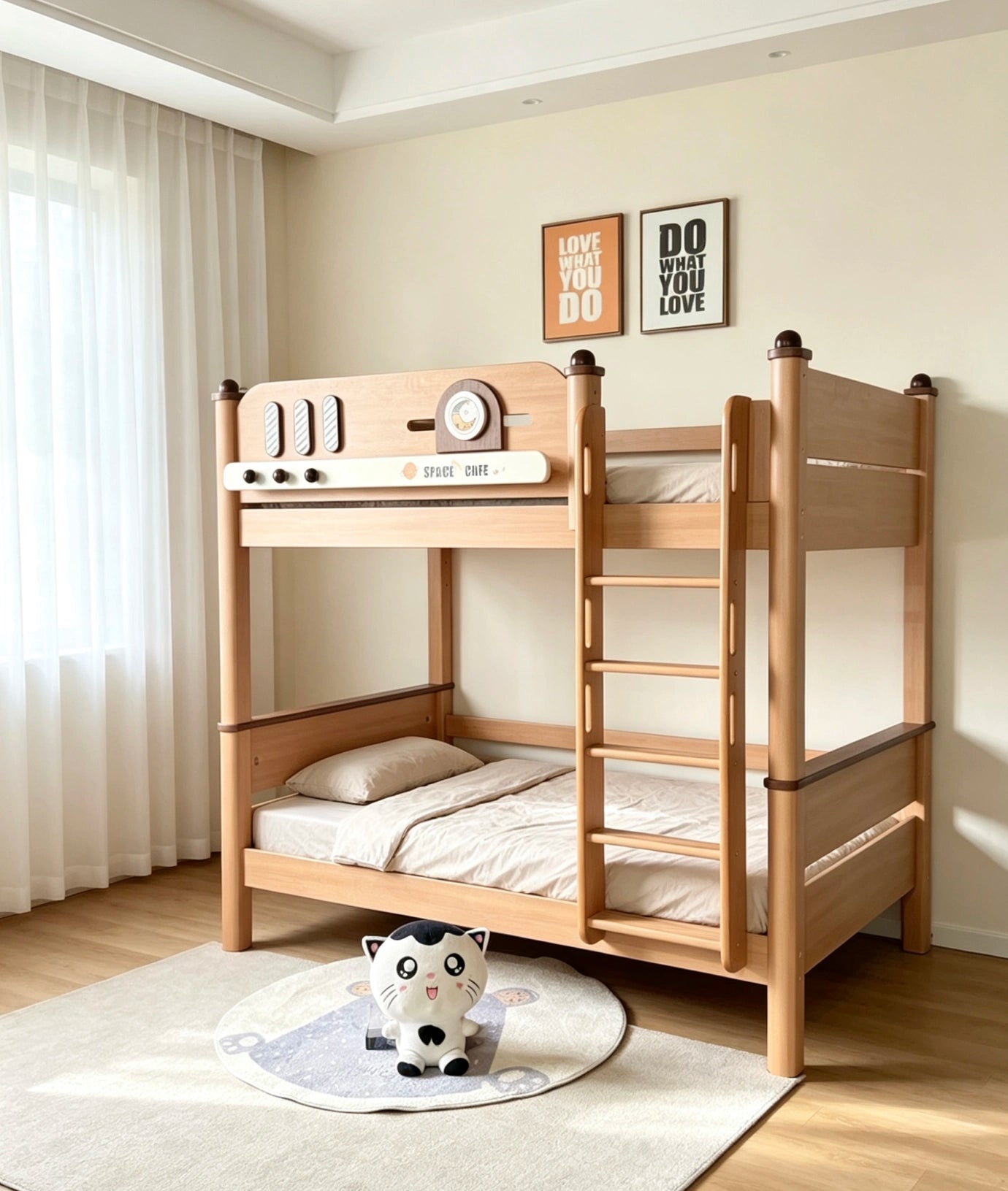 Model 9121 solid wood kids bunk bed in red walnut finish