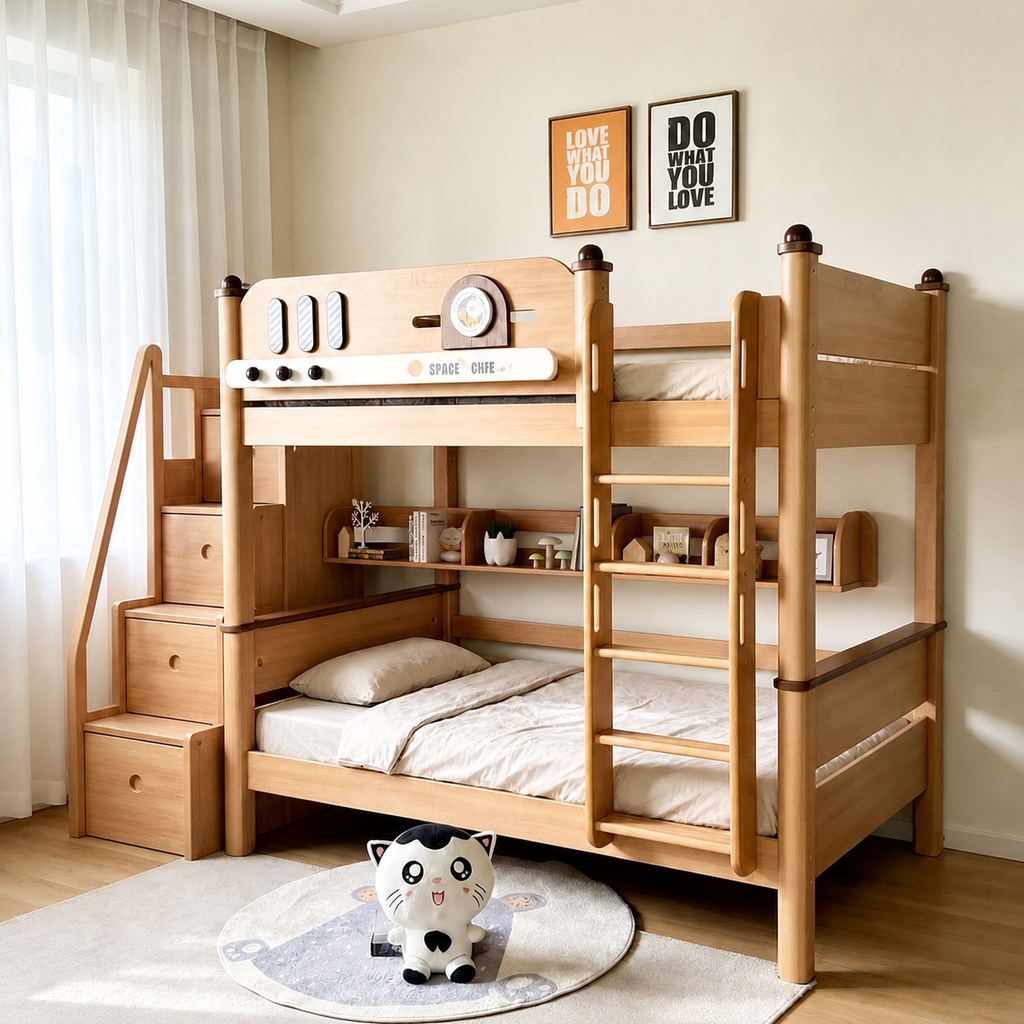 Model 9121 – Package 3 – Bed + Storage Steps + Bookshelf