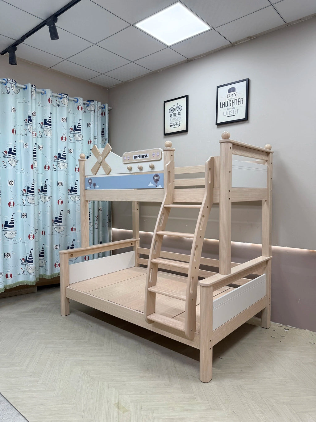 Model 8110 solid wood kids bunk bed — angled view