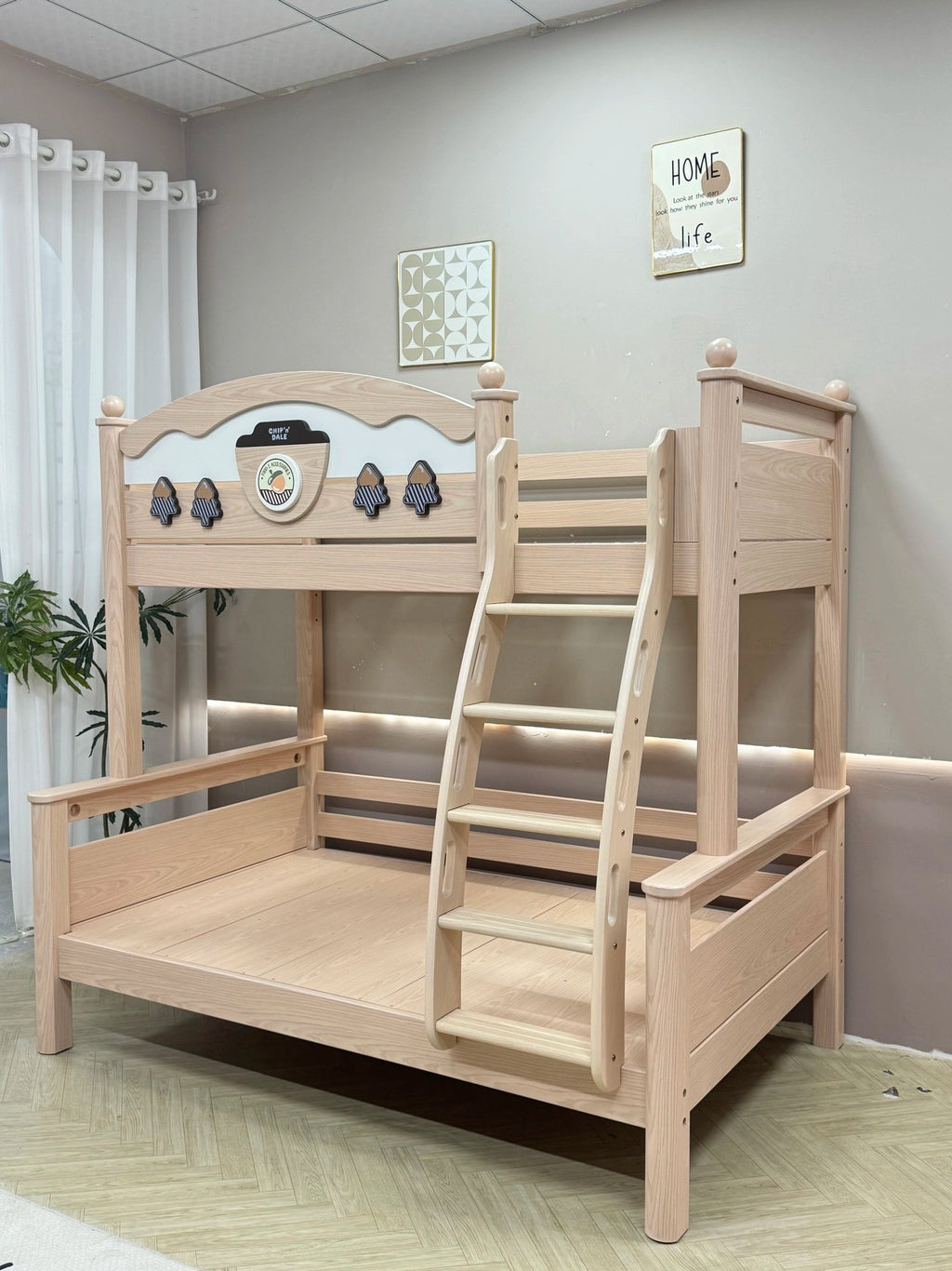 Model 8108 solid wood kids bunk bed — angled view