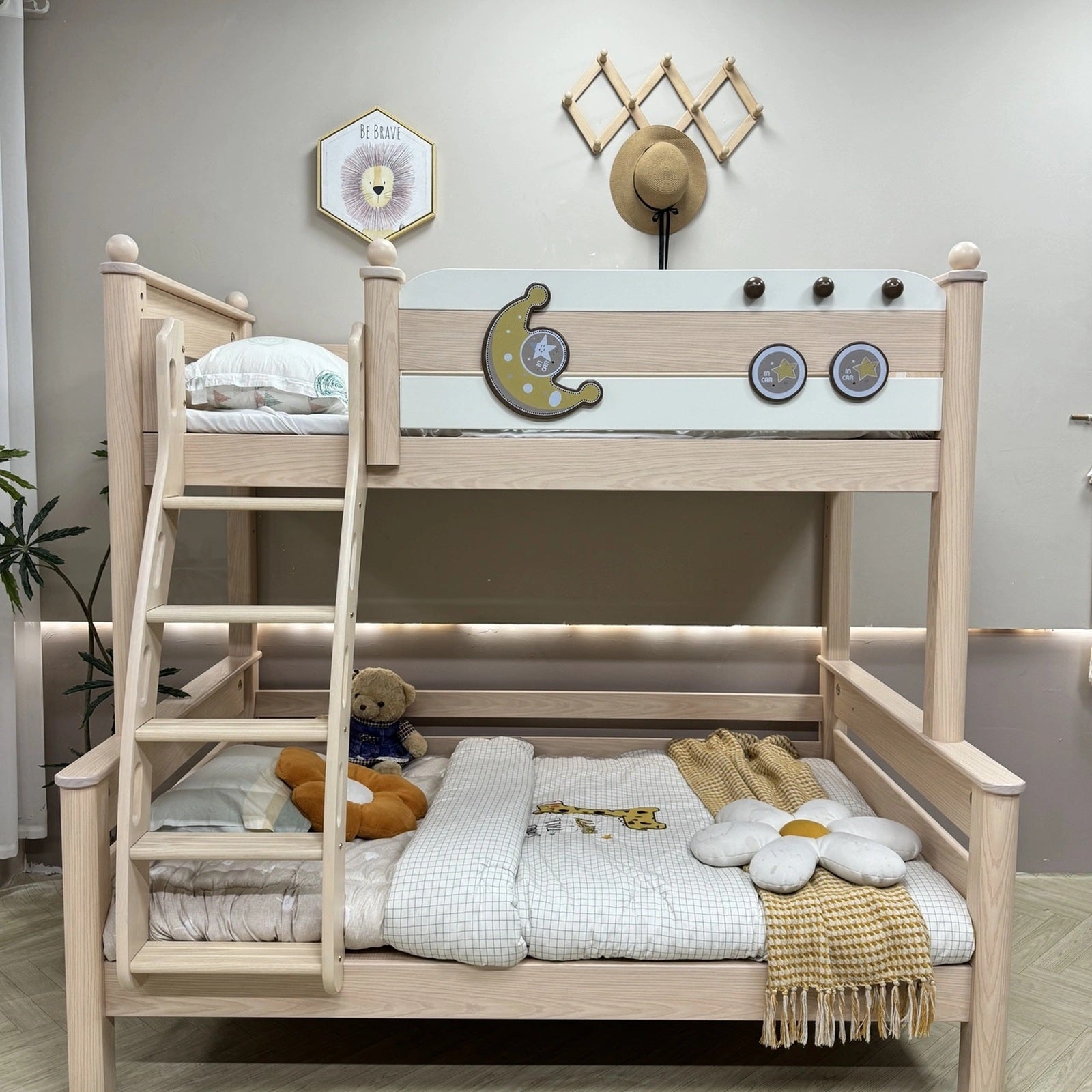 Model 8101 solid wood kids bunk bed in ash finish — Basic Bed