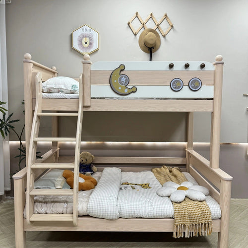 Model 8101 solid wood kids bunk bed in ash finish — Basic Bed