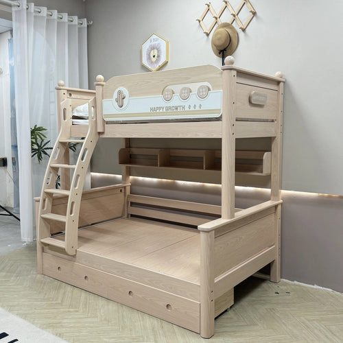 Model 8102 solid wood kids bunk bed in ash finish — Basic Bed