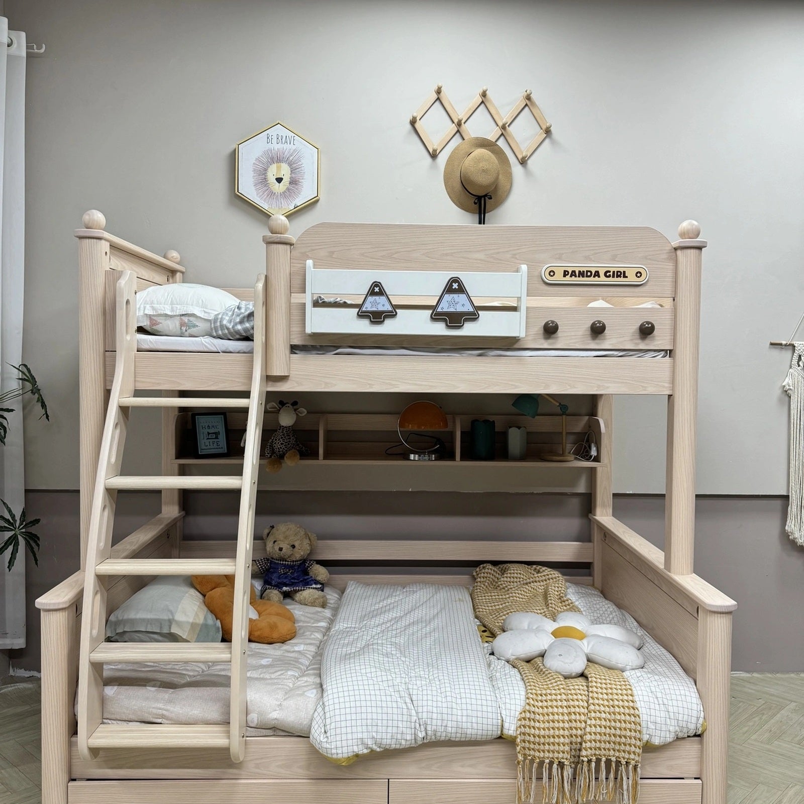 Model 8106 solid wood kids bunk bed in ash finish — Basic Bed