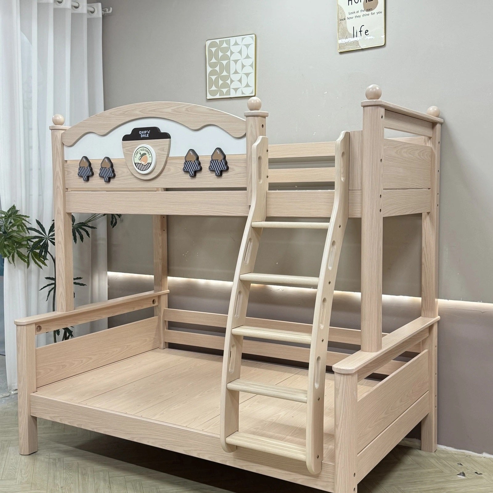 Model 8108 solid wood kids bunk bed in ash finish — Basic Bed