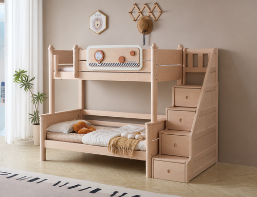 Model 8109 bed with storage steps in ash finish — AI-rendered configuration preview