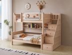 Model 8109 bed with storage steps and bookshelf in ash finish — AI-rendered configuration preview