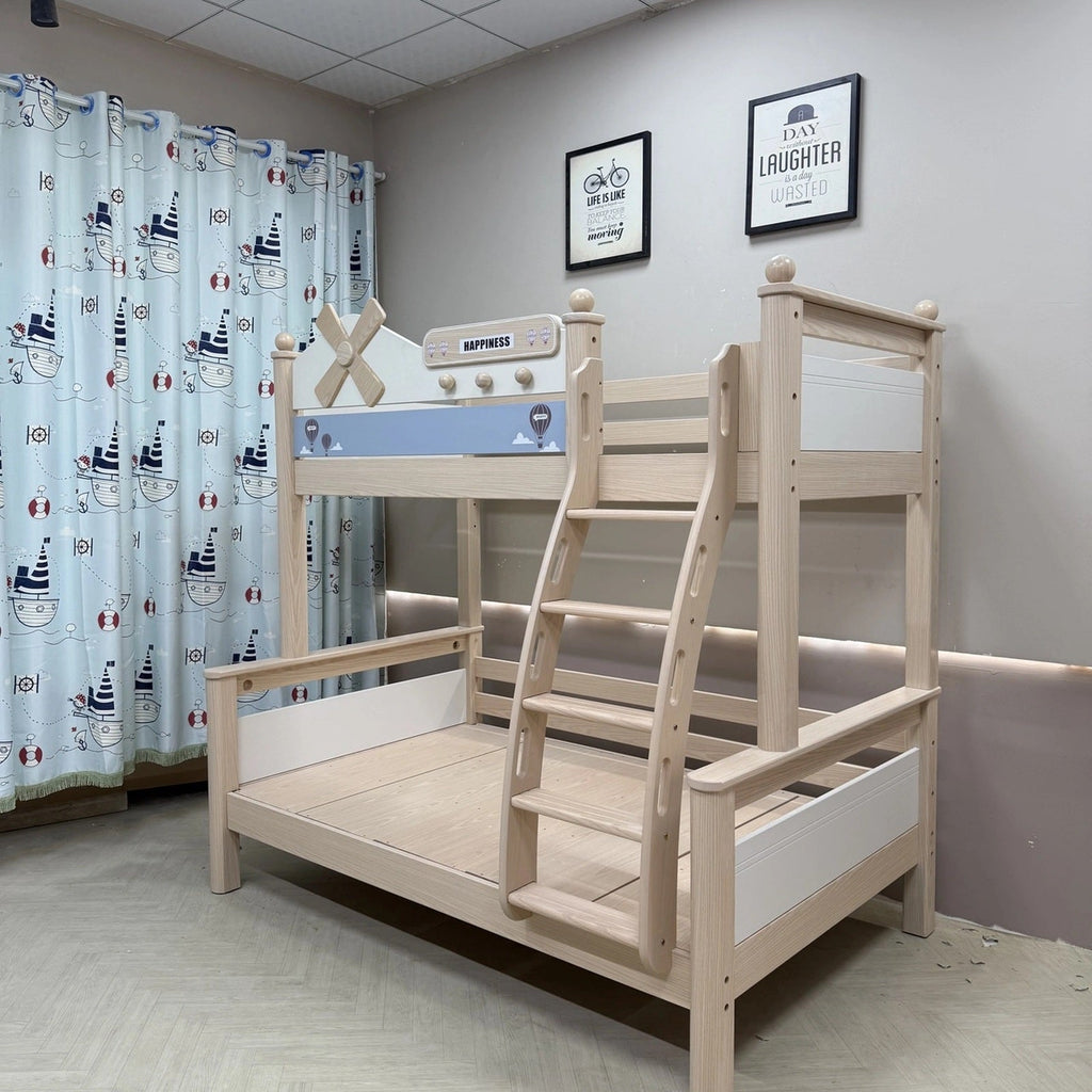 Model 8110 solid wood kids bunk bed in ash finish — Basic Bed