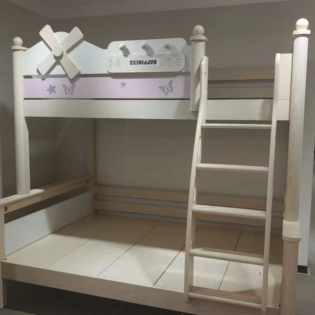Model 8115 solid wood kids bunk bed in ash finish — Basic Bed