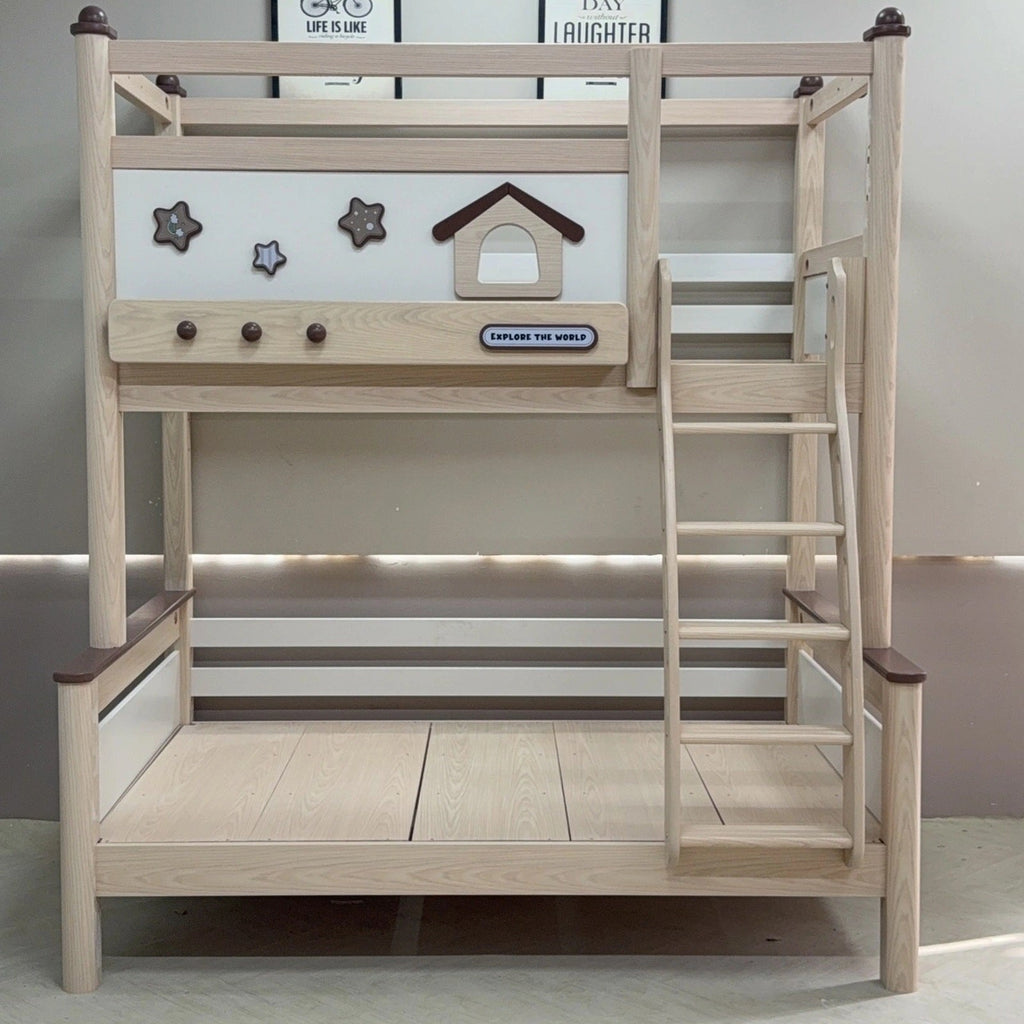 Model 8116 solid wood kids bunk bed in ash finish — Basic Bed