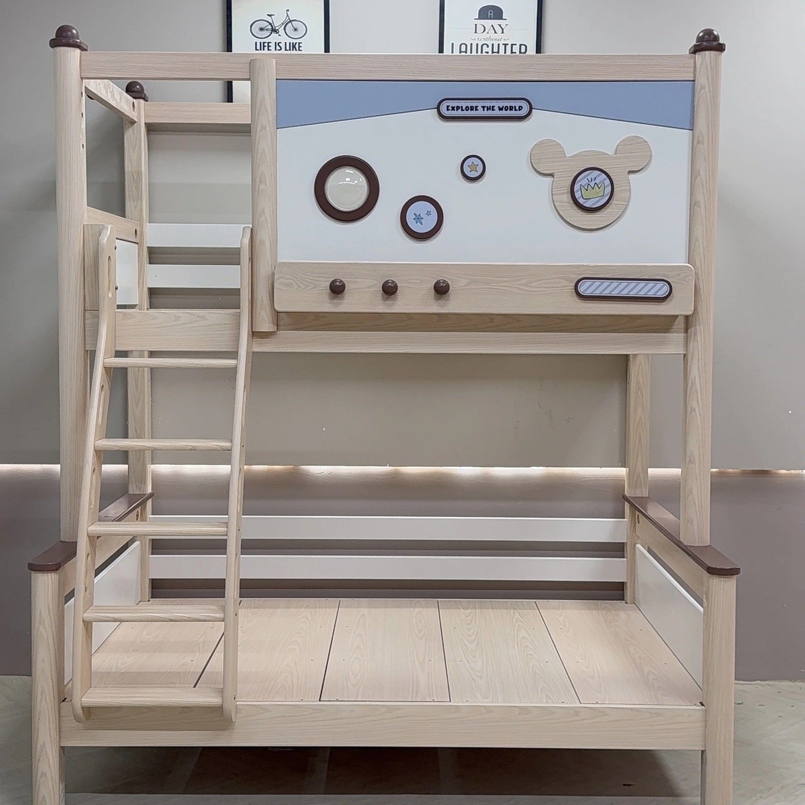 Model 8118 solid wood kids bunk bed in ash finish — Basic Bed