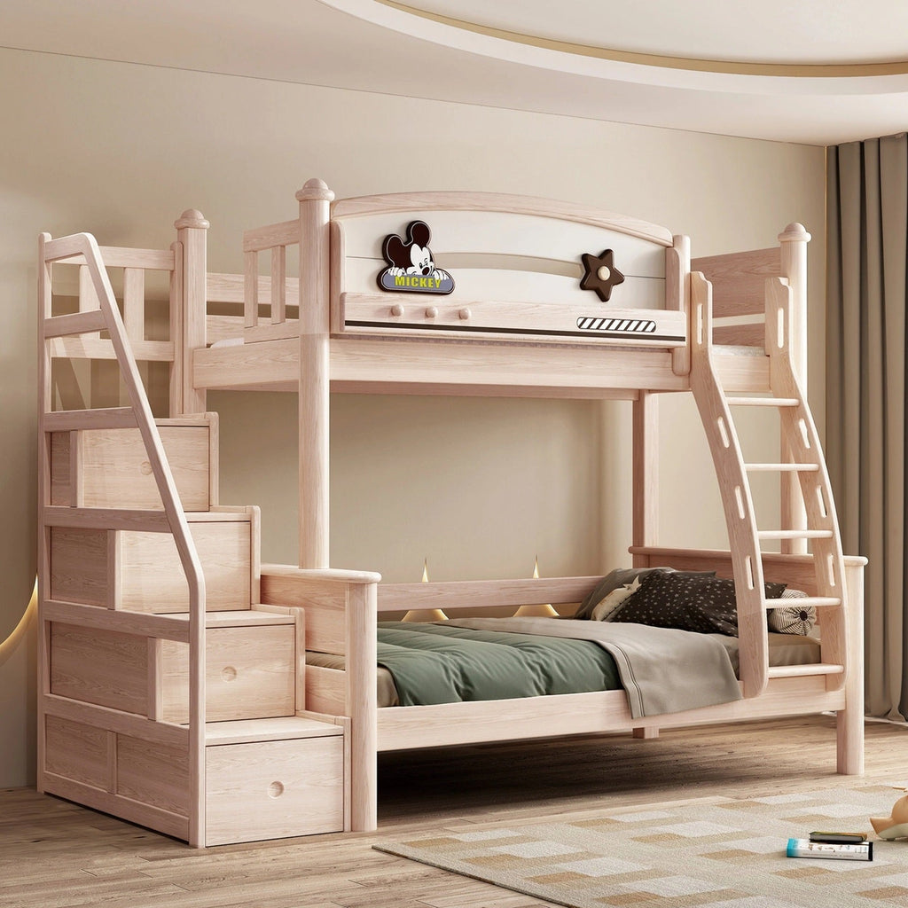 Model 8119 solid wood kids bunk bed in ash finish — Basic Bed