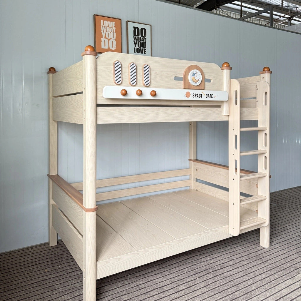 Model 8125 solid wood kids bunk bed in ash finish — Basic Bed